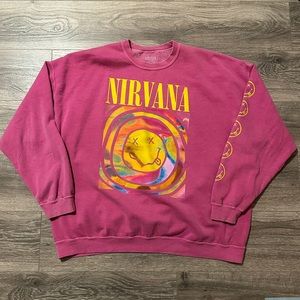 Urban Outfitters Pink Nirvana Smile Crewneck, Size L/XL